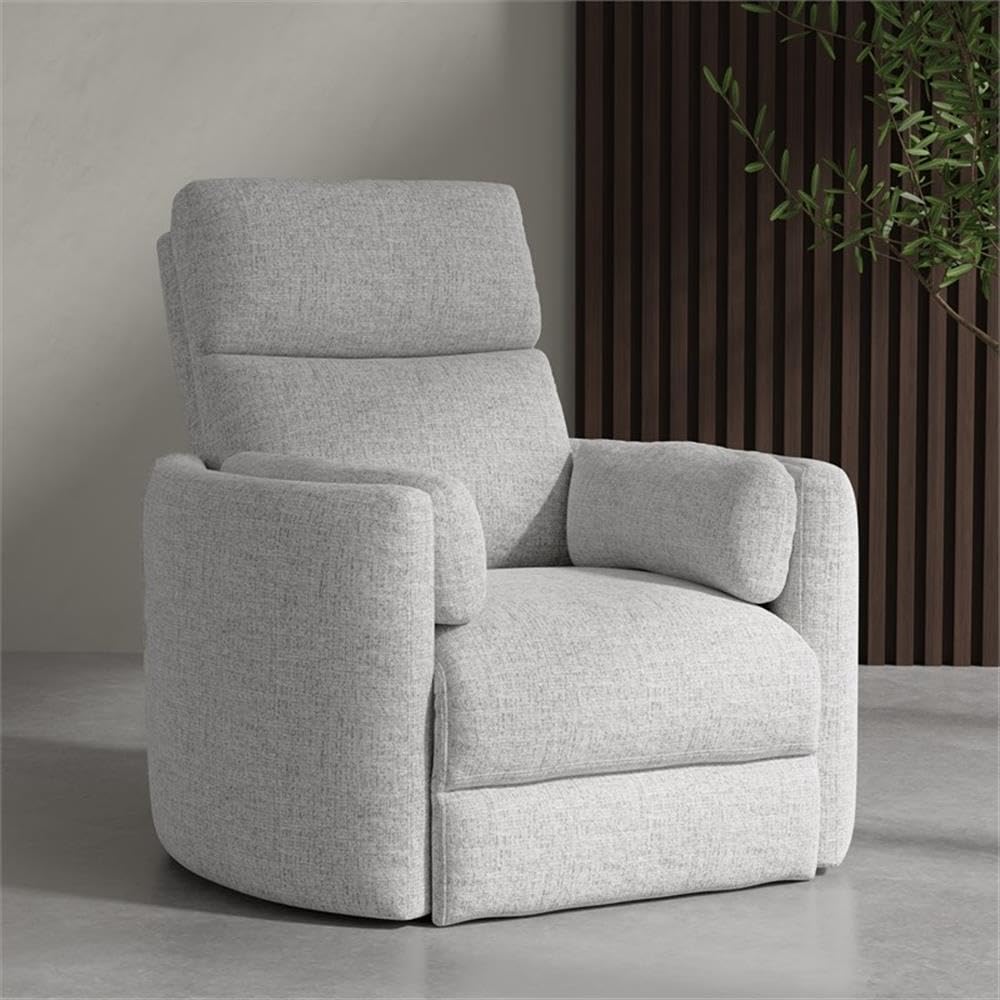 Pemberly Row Manual Swivel Glider Recliner Chair in Angora Linen (Set of 2) with USB Charging Ports and 2 Comfort Pillows for Living Room