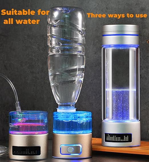Hydrogen Water Bottle, 9000+ PPB Hydrogen Water, Food Grade Rechargeable Machine, Suitable for All Water, with Exhaust Hole, 3 Minutes and 18 Minutes Dual Mode, Gift Pack (Silver)