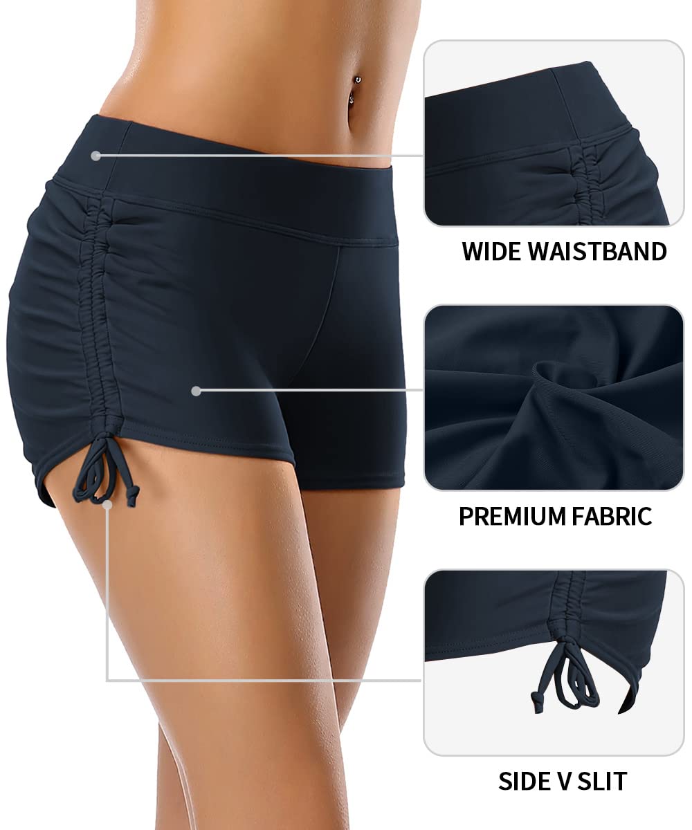 ALove Bathing Suit Shorts for Women Ruched Swim Bottoms Shorts Navy Blue 14