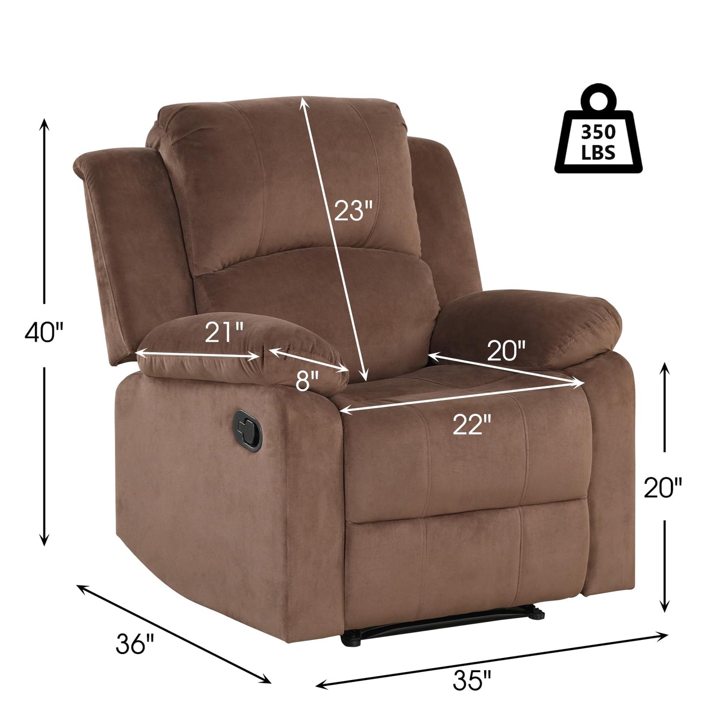 CANMOV Manual Recliner Chair Set of 2, Soft Fabric Overstuffed Recliner Single Sofa Chair for Living Room Bedroom, Heavy Duty and Safety Reclining Mechanism, Light Brown