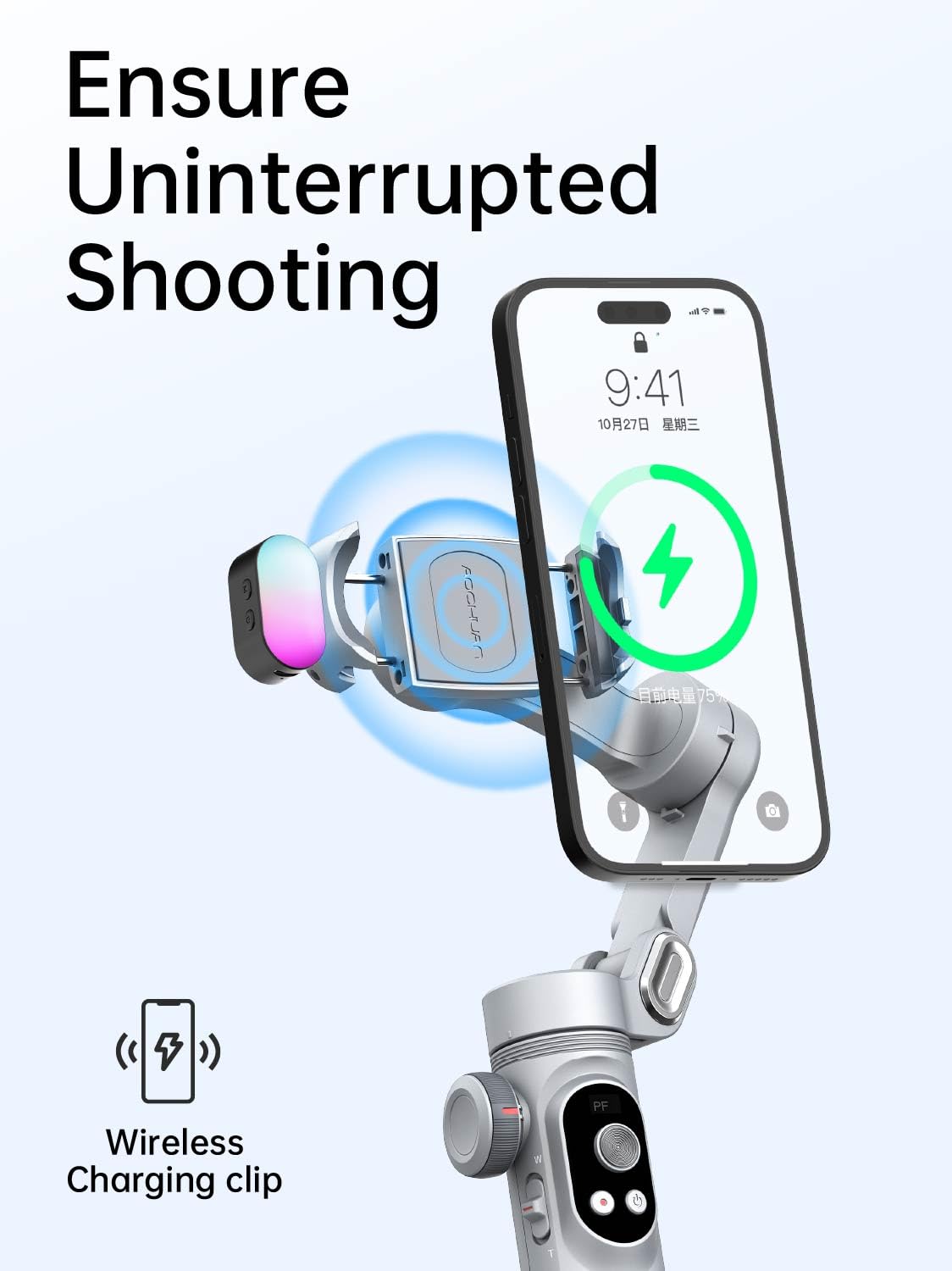 AOCHUAN 3-Axis Gimbal Stabilizer for Smartphone Smart X Pro Kit Gray & P02 Magnetic Fill Light