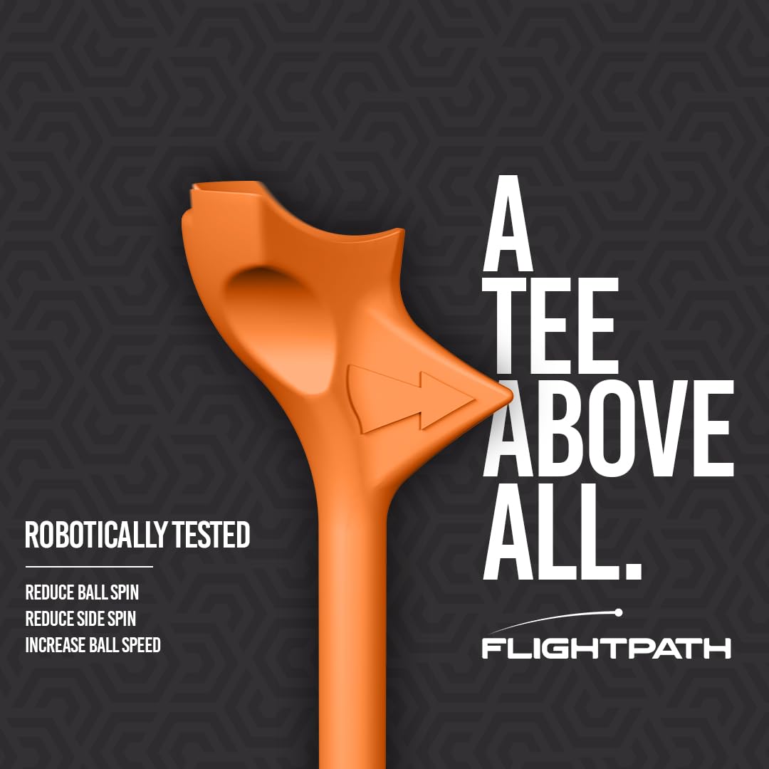 FLIGHTPATH Premium Golf Tees - Durable Plastic Golf Tees Designed to Enhance Golf Shot Distance & Precision - Robotically Tested to Reduce Ball Spin - USGA Approved Golf Equipment (Orange, 8 Pack)