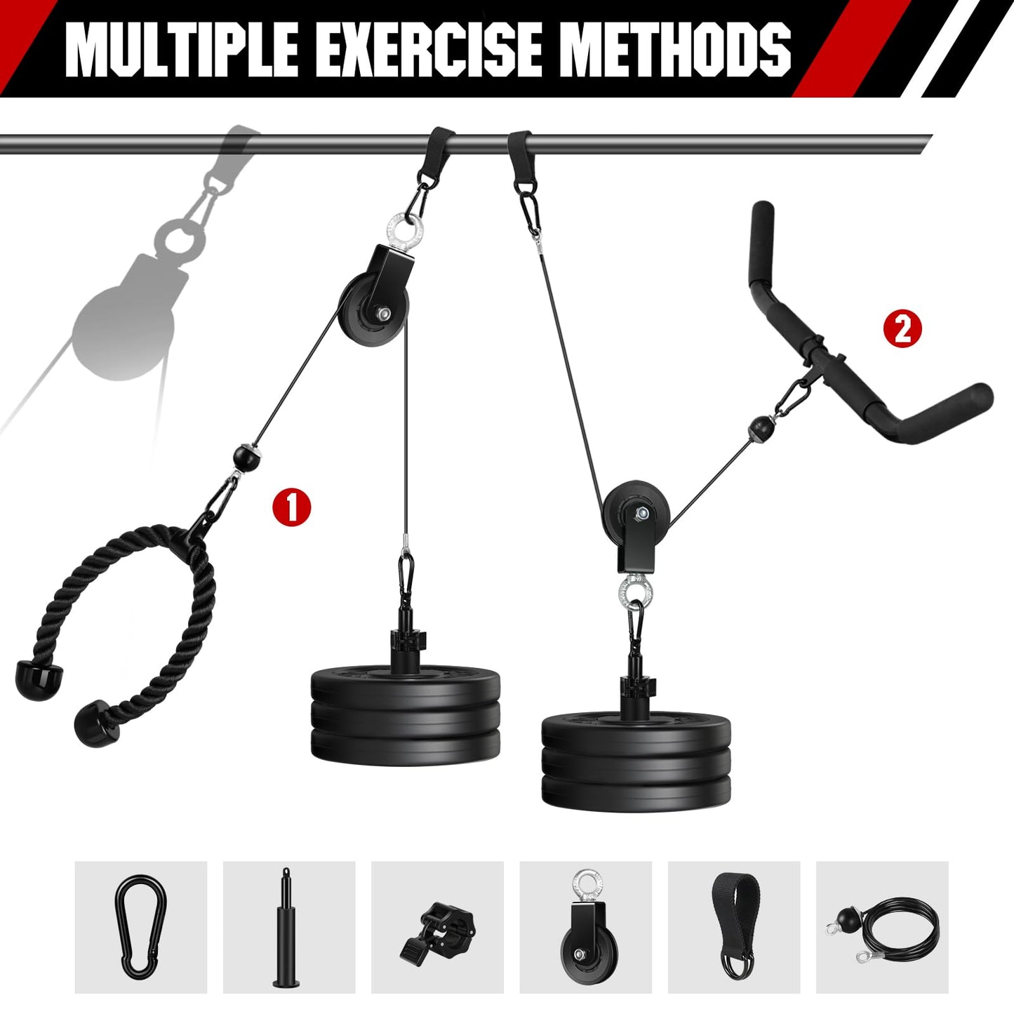 RENRANRING Weight Cable Pulley System Gym, Upgraded Cable Pulley Attachments for Gym LAT Pull Down, Biceps Curl, Tricep, Arm Workouts - Weight Pulley System Home Gym Add On Equipment