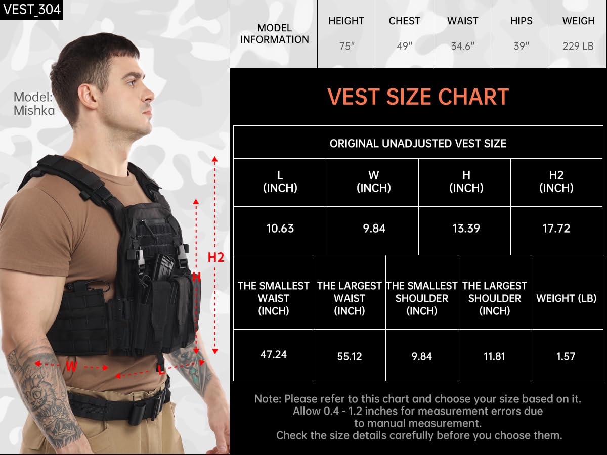 Tuxapo Tactical Molle Vests with Triple mag Pouch and Side Cummerbund Pouches, Quick Release Vests for Men