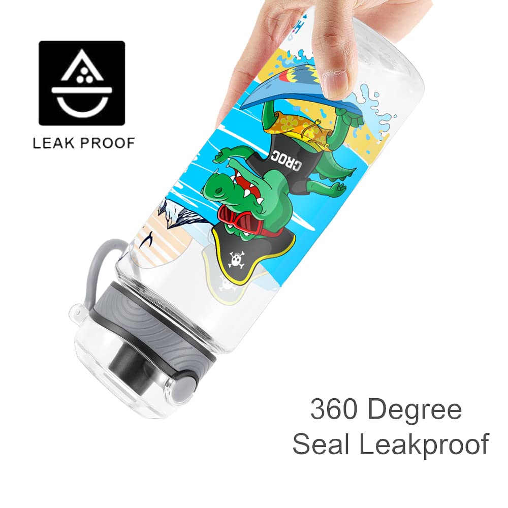 Cute Water Bottle for School Kids Girls, BPA FREE Tritan & Leak Proof & Easy Clean & Carry Handle, 23oz/ 680ml (Croc)