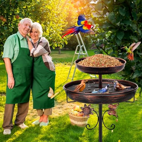 Daoeny Bird Bath for Outside, 42In Vintage Freestanding Birdbaths for Outdoors, Double Metal Bird Bath Feeder Bowls for Garden Patio Yard Lawn Decor, Upgraded 5-Pronged Base (Antique Bronze)