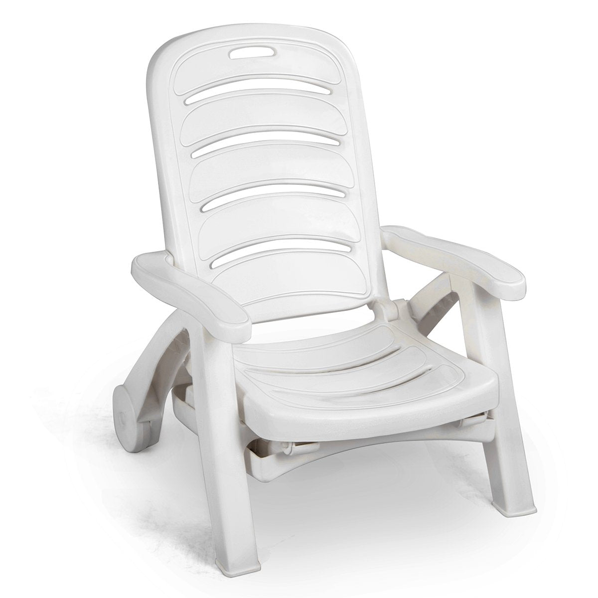 Giantex Folding Lounger Chaise Chair on Wheels Outdoor Patio Deck Chair Adjustable Rolling Lounger 5 Position Recliner w/Armrests (2, White)