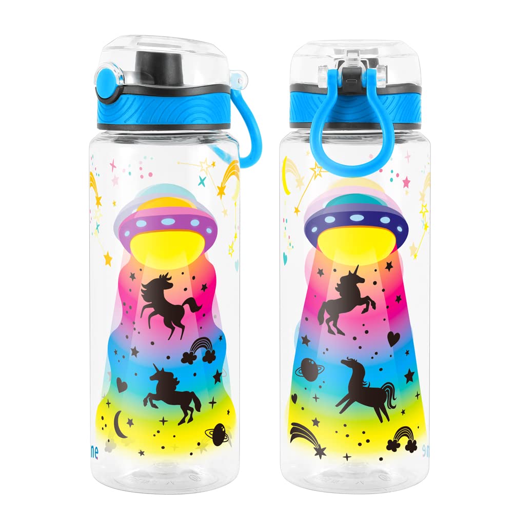 Cute Water Bottle for School Kids Girls, BPA FREE Tritan & Leak Proof & Easy Clean & Carry Handle, 23oz/ 680ml (UFO)