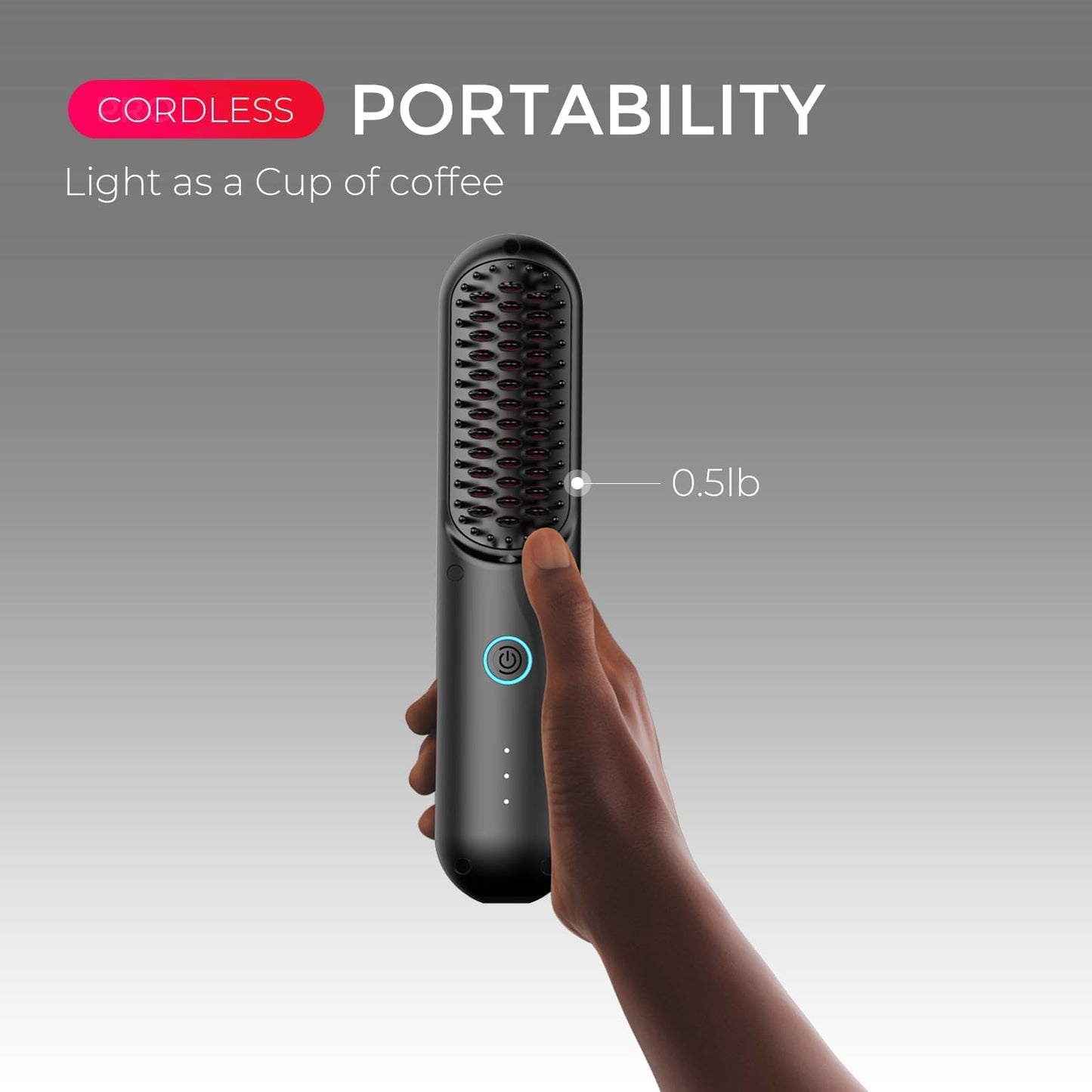 TYMO Cordless Hair Straightener Brush - Upgrade Porta ECO Portable Straightening Brush for Travel, Mini Hot Straightening Comb for Women, Ceramic Coating, Lightweight for Touch-ups,Anti-Scald, Black