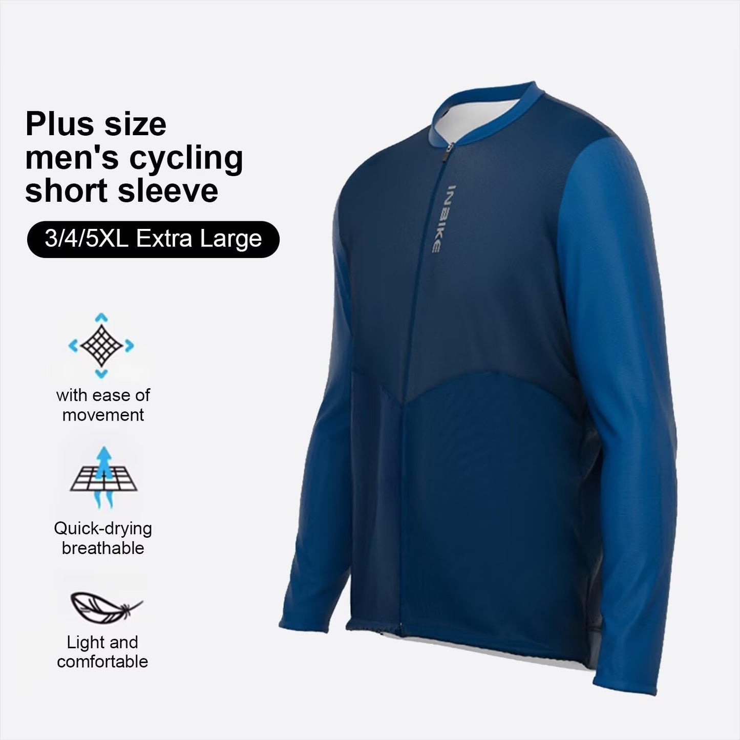 INBIKE Plus Size Cycling Jersey Men 3XL-5XL Bike Shirt for Big and Tall Short Long Sleeve Biking Clothing with Pockets