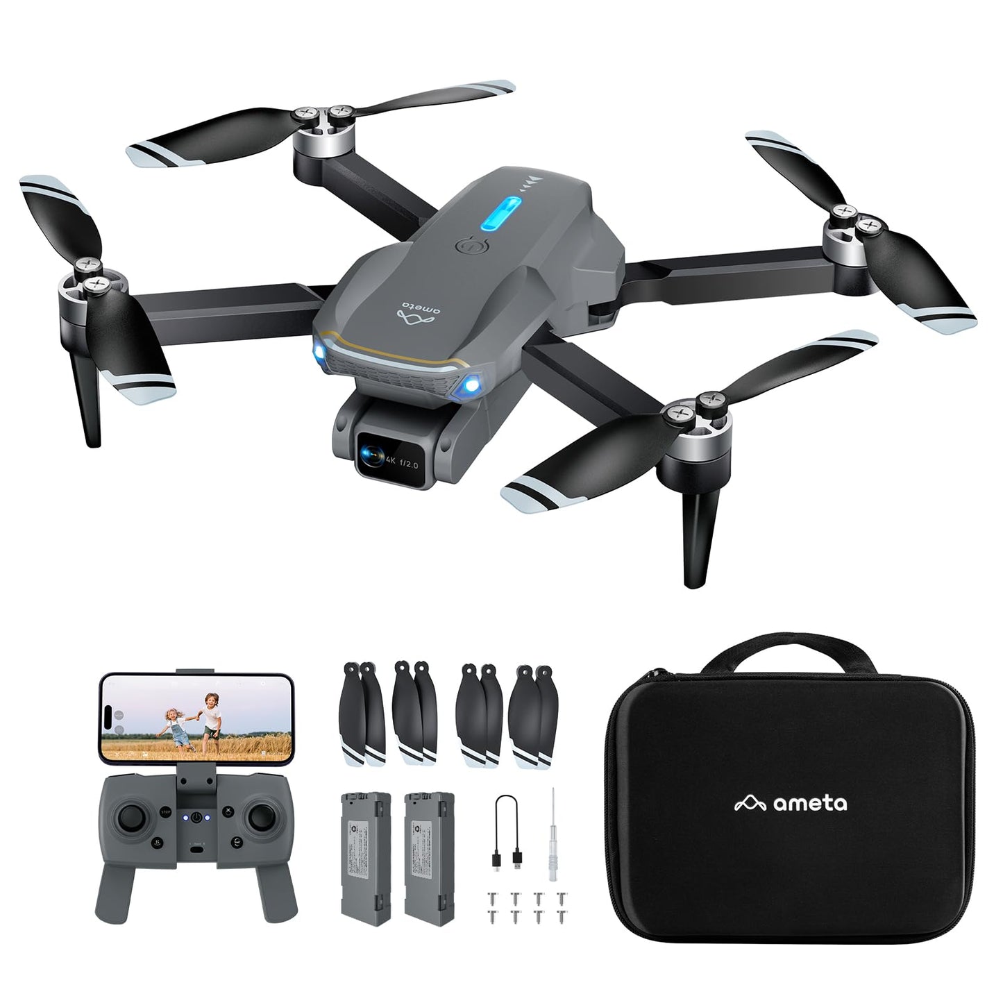 Ameta Drones with Camera for Adults 4k UHD, S20 Lite Brushless Motor FPV Foldable RC Drones for Adults Kids Beginners with 36 Mins Long Flight, Altitude Hold, Headless Mode, Circle Fly, 360ยฐ Flips, Cool Toys Gifts for Men Boys(Under 249G)
