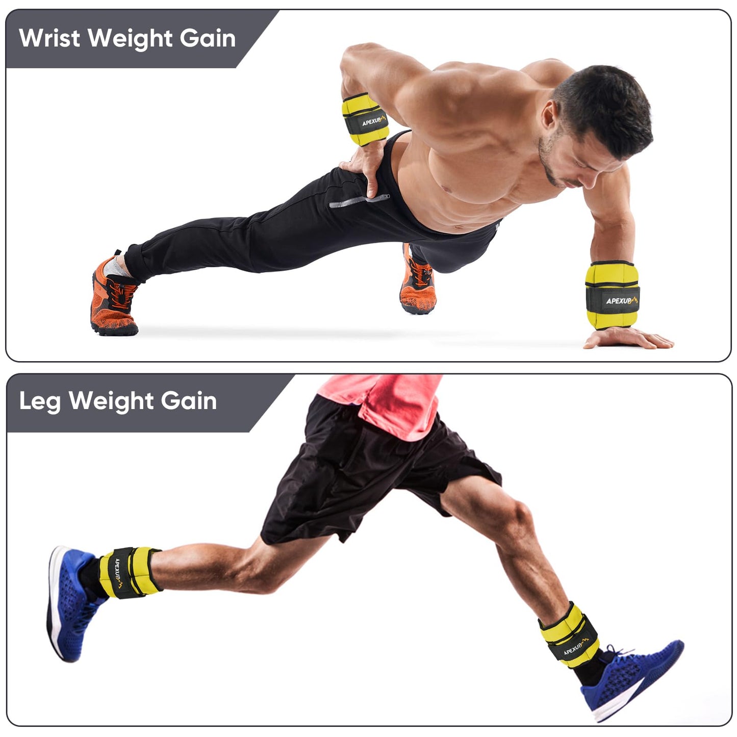 APEXUP 10lbs/Pair Adjustable Ankle Weights for Women and Men, Modularized Leg Weight Straps for Yoga, Walking, Running, Aerobics, Gym (Yellow)