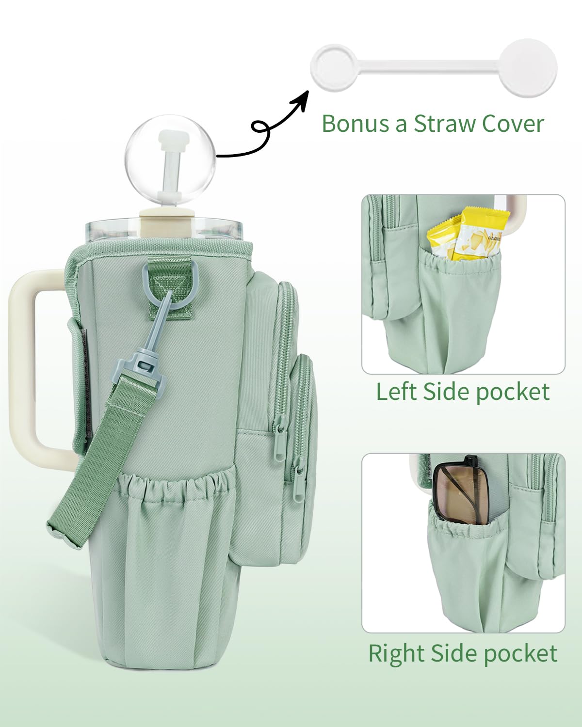 sportsnew Water Bottle Carrier Bag with Phone Pocket for Stanley Brumate era 40oz Insulated Water Bottle Holder Pouch with Strap Water Bottle Bag with Straw Cover for Stanley Cup Accessories
