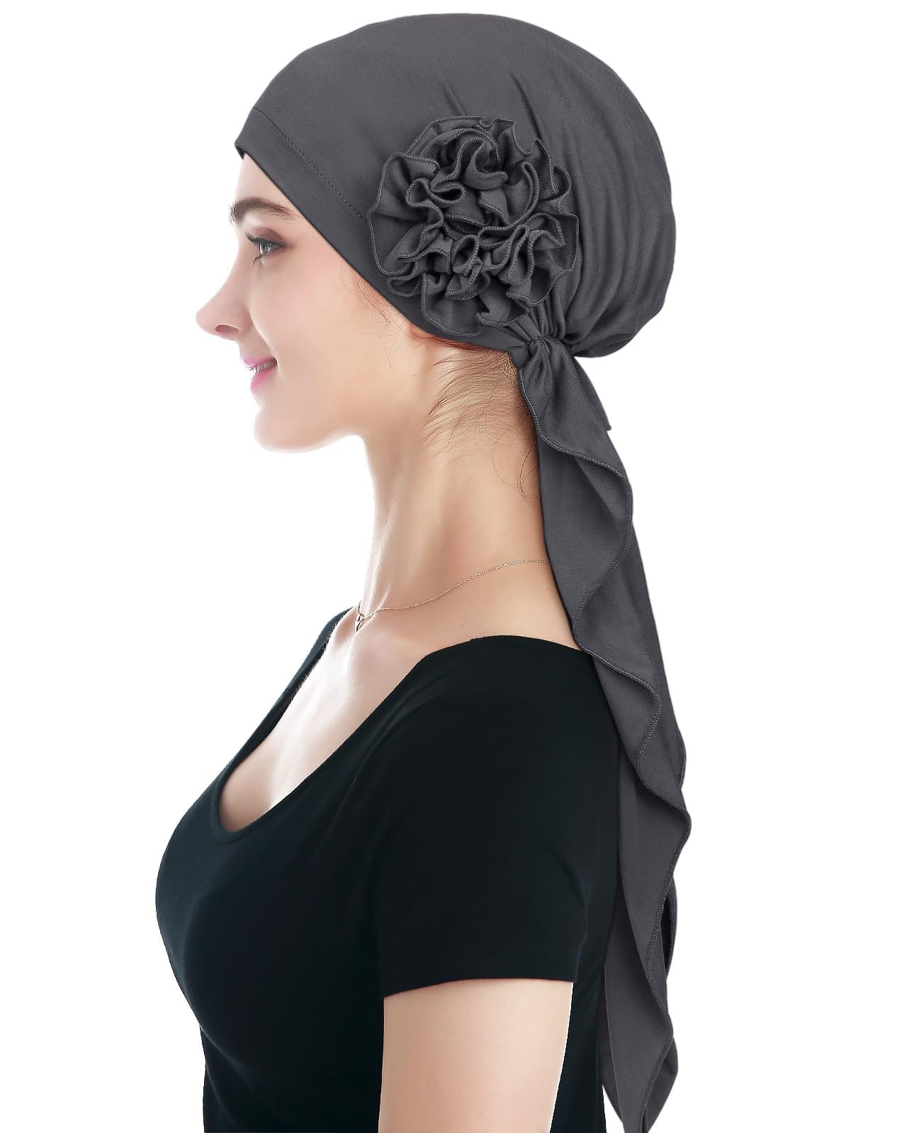 Alnorm Pre Tied Head Scarf for Women Long Dark Gray