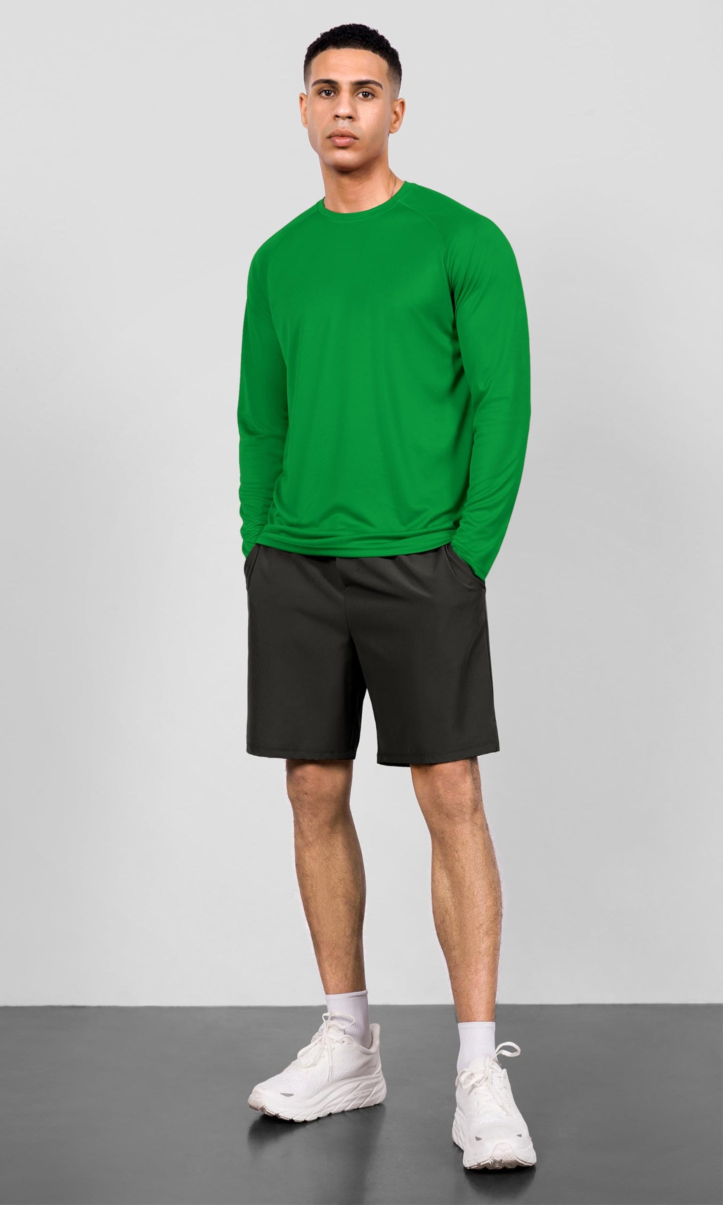 ODODOS Men's Quick Dry Long Sleeve Shirts UPF 50+ Sun Protection SPF Athletic Tops Workout Fishing T-Shirts, Green, Large