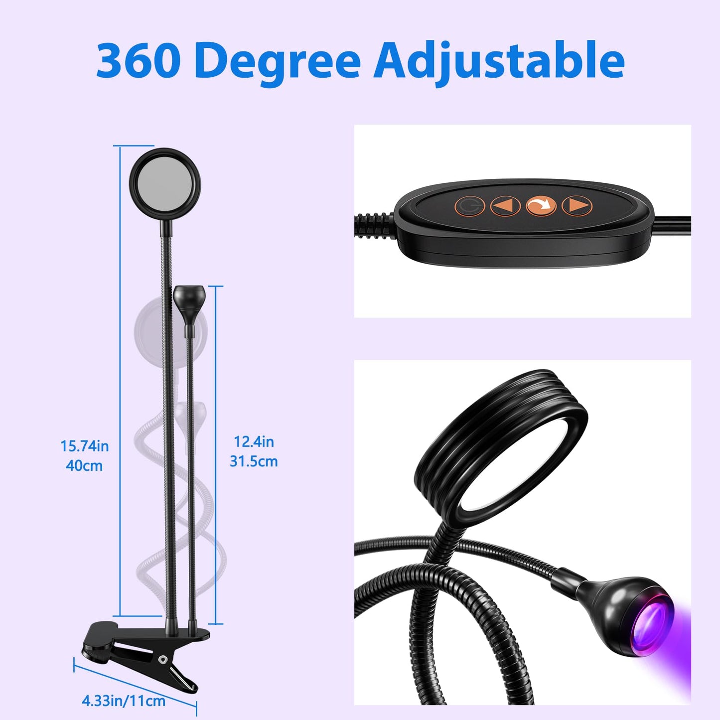AORAEM LED Nail Lamp Double-Headed U V LED Light Quicky-Dry Nail Manicure Dryer Curing Light with Portable Gooseneck and Clamp Flash Cure U V Light for Gel Nails Professional Home DIY Salon Black