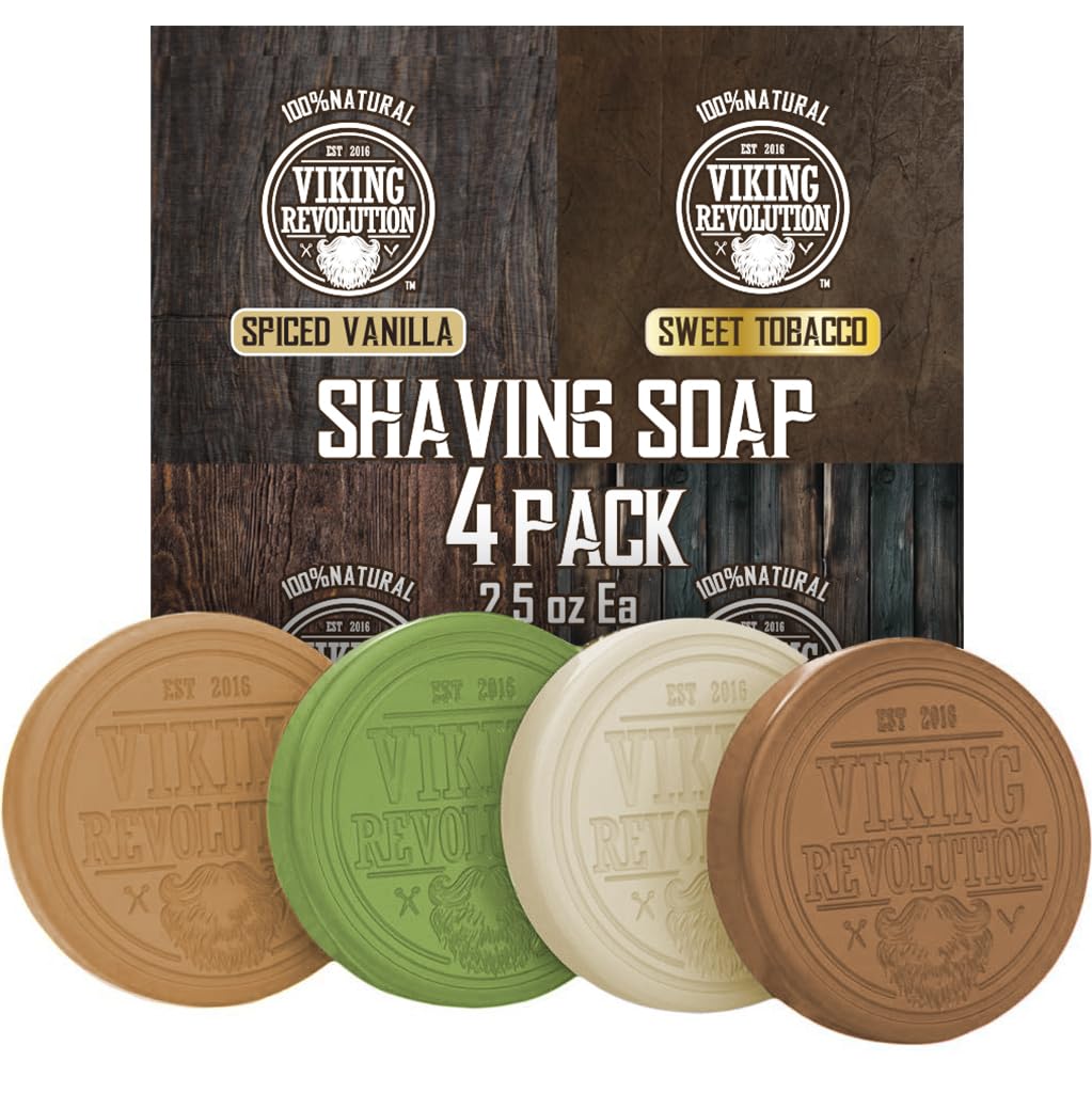 Viking Revolution Shaving Soap for Men - Shave Soap for Use with Shaving Brush and Bowl for Smoothest Wet Shave, Shaving Soap Puck - 4 Pack Variety, Each Pack 2.5oz