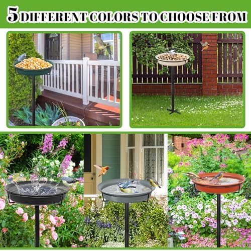 28In Freestanding Birdbaths Bowl Outdoor, Free Standing Garden Bird Bath Bird Feeder Bowl with Metal Stake, Detachable Decoration Spa Birdfeeder for Garden Patio Yard Lawn, 4 Spiky Feet (Grey)