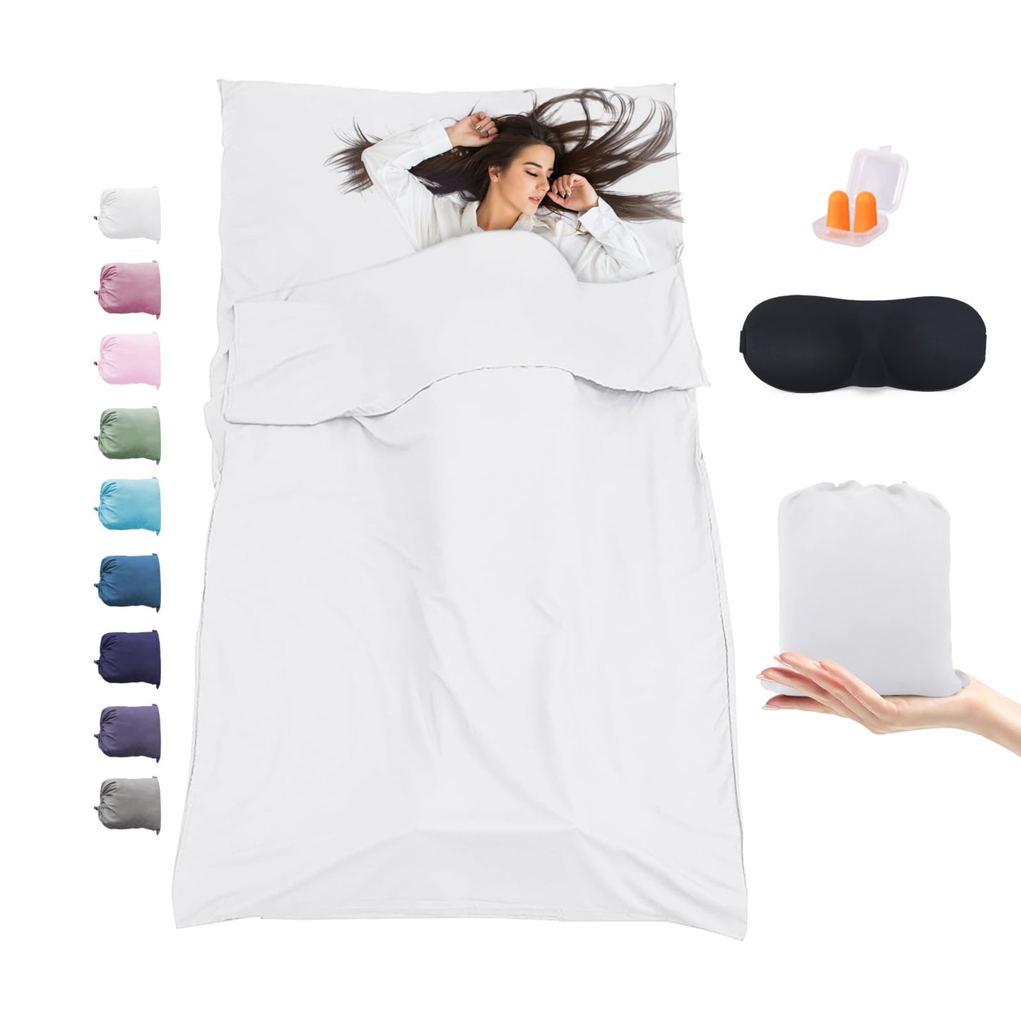 BREENHILL Sleeping Bag Liner,Camping Sheets & Travel Sheet, Hostels & Traveling Adult Sleep Sack for Backpacking, Hotels Lightweight Single & Double Camping Sleeping Bag Liners White
