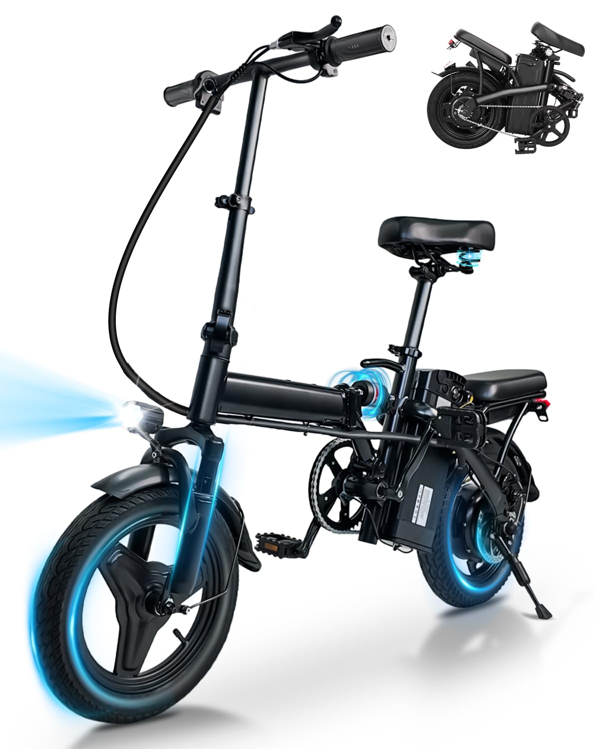 GOKU Electric Bike for Adults 500W Peak Motor, 15 Mph Folding Ebike, 14" Tire Electric Bicycles with Max 15° Uphill, 576Wh Battery, 25+ Miles PAS Range, E Bikes for Adults and Teens (A1)