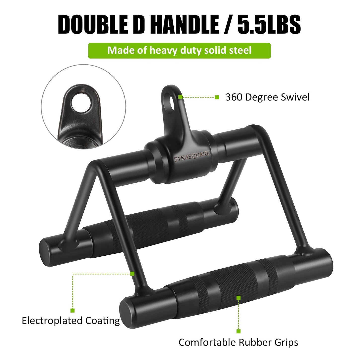 DYNASQUARE Cable Attachments for Home Gym, Made of Heavy Duty Solid Steel, LAT Pulldown Attachment, Weight Machine Accessories, Straight Pull Down Bar, Tricep Rope, Exercise & Double D Handle