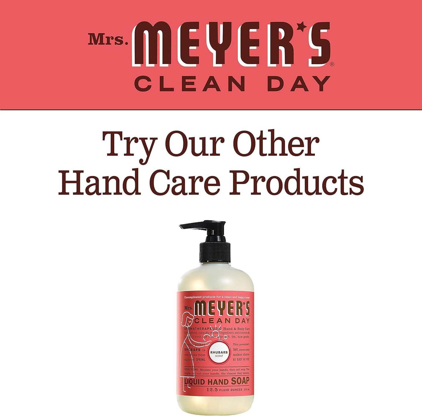 MRS. MEYER'S CLEAN DAY Hand Soap, Made with Essential Oils, Biodegradable Formula, Rhubarb, 12.5 fl. oz