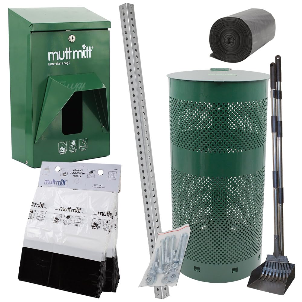 Mutt Mitt® Rustproof Commercial Grade Aluminum Low Profile Dog Waste Station with 400 Dog Waste Bags (No Sign) (Green - 2-Ply Bags)