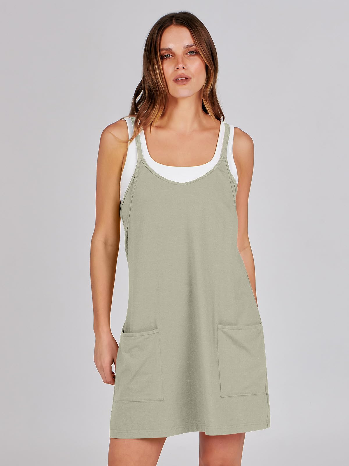 ANRABESS Women Summer Mini Romper Dress Workout Tennis Active Sports Athleisure Outfits built in Shorts Trendy Vacation Light Grey Medium