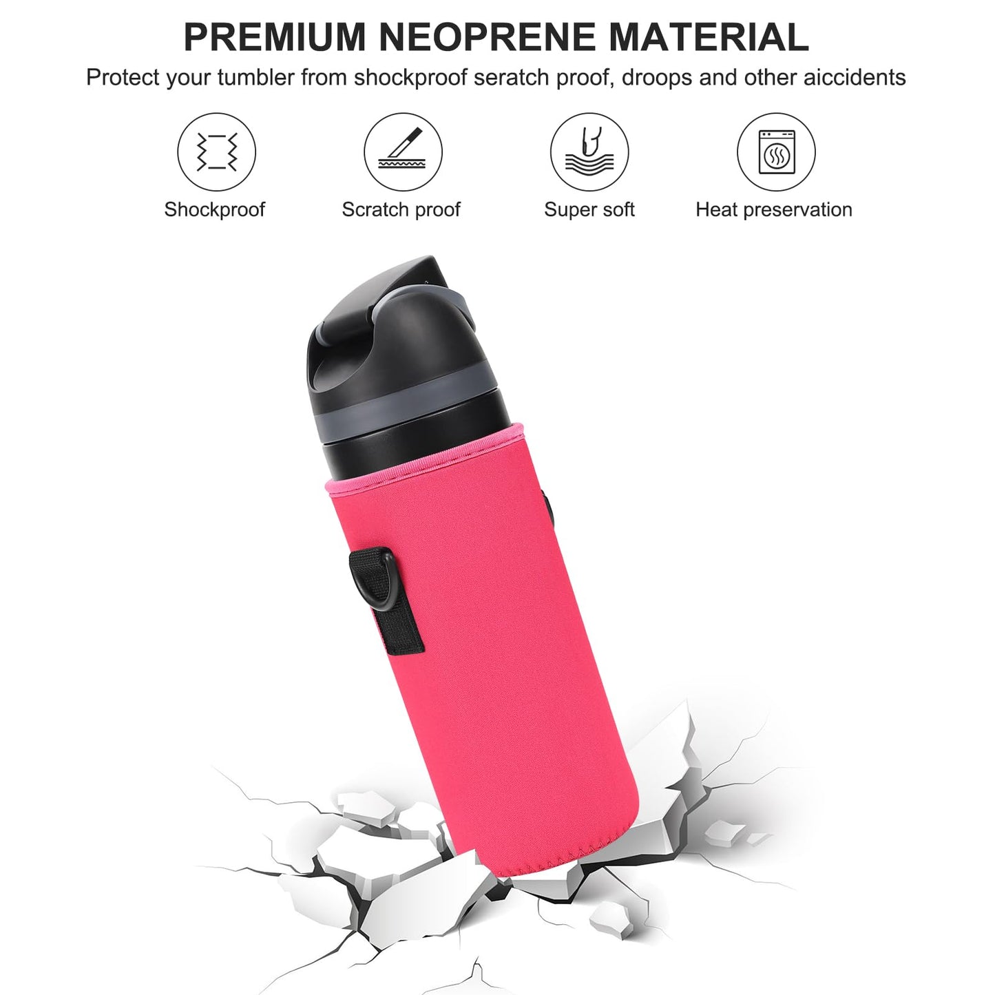 MEETI Neoprene Water Bottle Carrier Bag with Adjustable Shoulder Strap for Owala 24 OZ Tumbler, Insulated Water Bottle Cover for Owala FreeSip Insulated Water Bottle (Bright Pink, 24 OZ)
