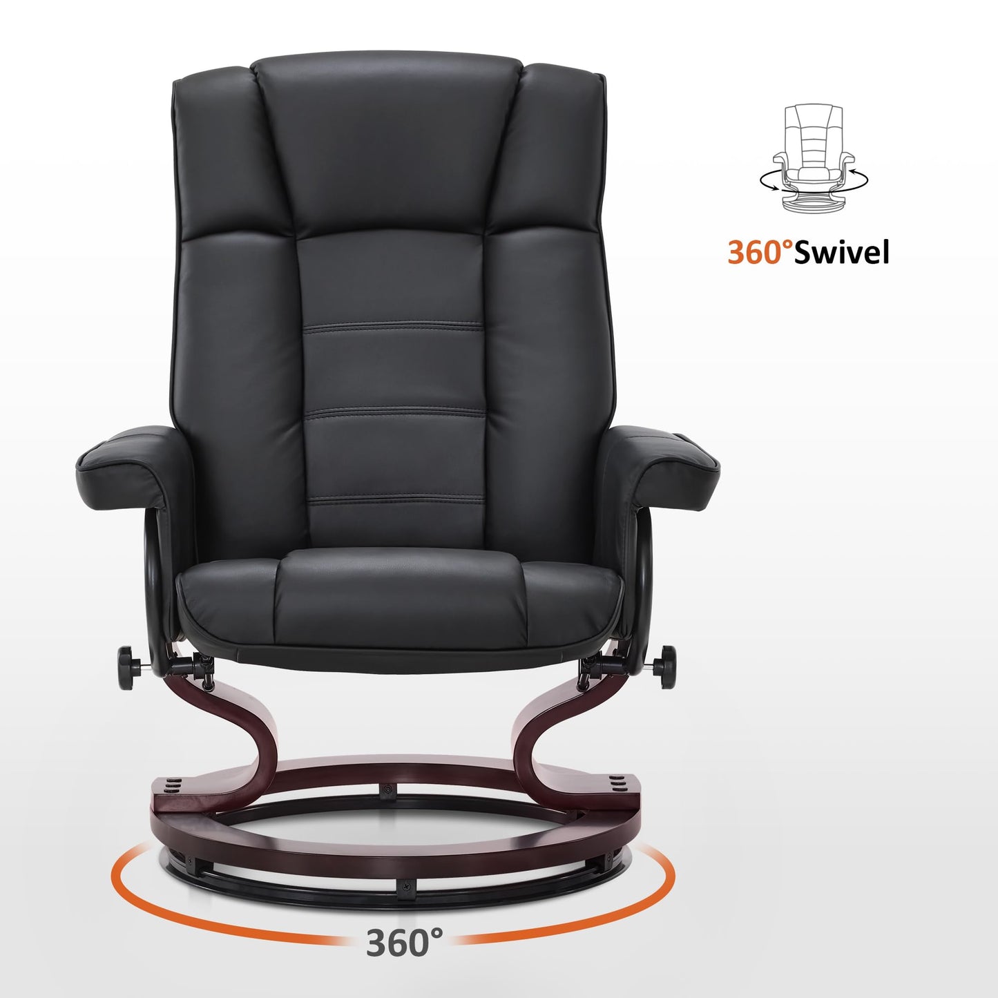 MCombo Manual Swivel Recliner with Ottoman, Chair Ottoman Set for RV Small Spaces, Living Room, Bedroom, Office 9019 4919 (Faux Leather, Black)