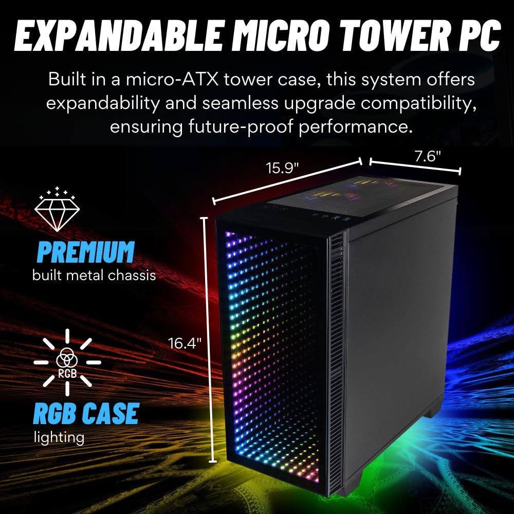 Continuum Micro Gaming Desktop - NVD GeForce RTX 5070 12GB, Intel 20-Core Ultra 7 265KF Processor, 32GB DDR5 RAM, 2TB NVMe SSD, WiFi 6E, Windows 11 Pro - RGB Gamer Computer