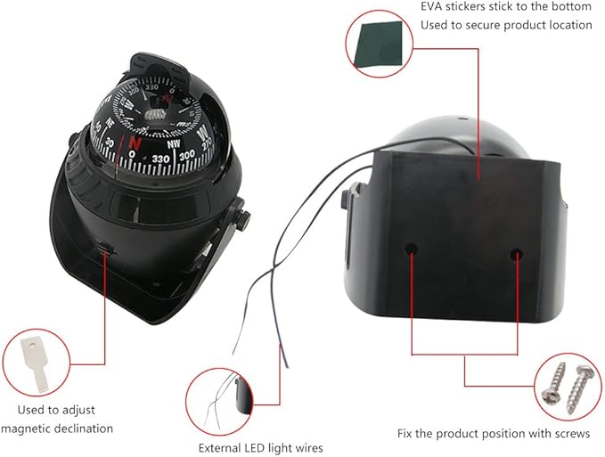 Electronic LED Light Marine Digital Compass Suitable for Car Boat and Truck Black White