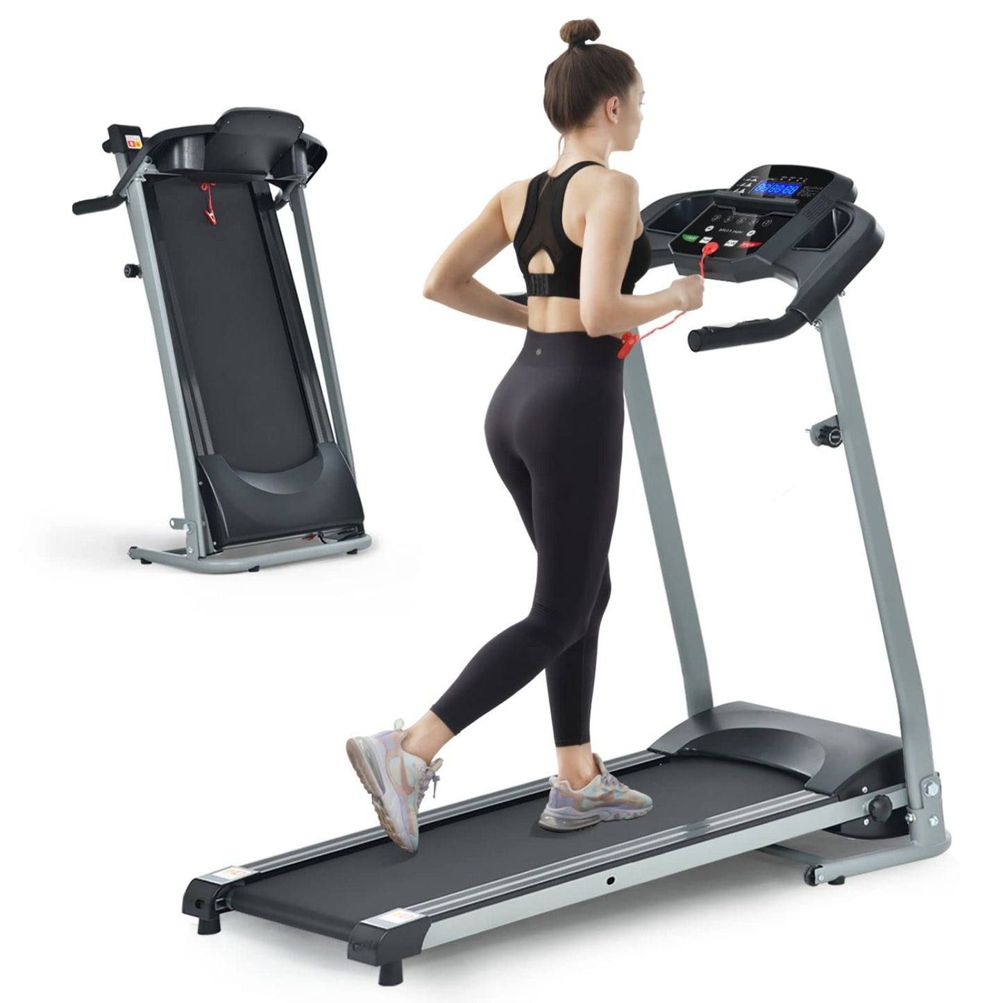 Home Foldable Treadmill with Incline, Folding Treadmill for Home Workout, Electric Running Machine 15 Preset or Adjustable Programs 250 LB Capacity MP3 (Black)