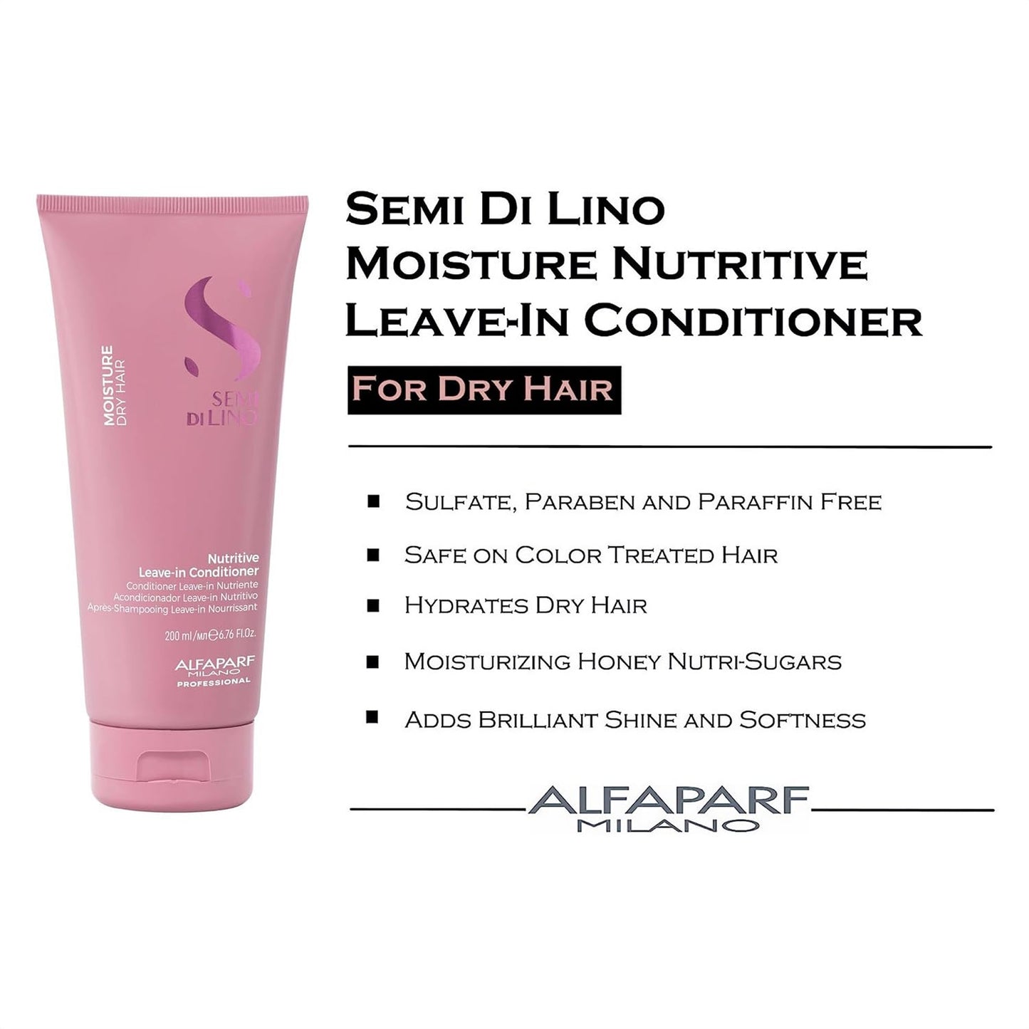 ALFAPARF MILANO Semi Di Lino Moisture Nutritive Deep Conditioning Hair Mask (6.76 oz) + Moisturizing Shampoo (8.45 oz) + Leave In Conditioner (6.76 oz) for Color Treated Hair - Sulfate & Paraben Free