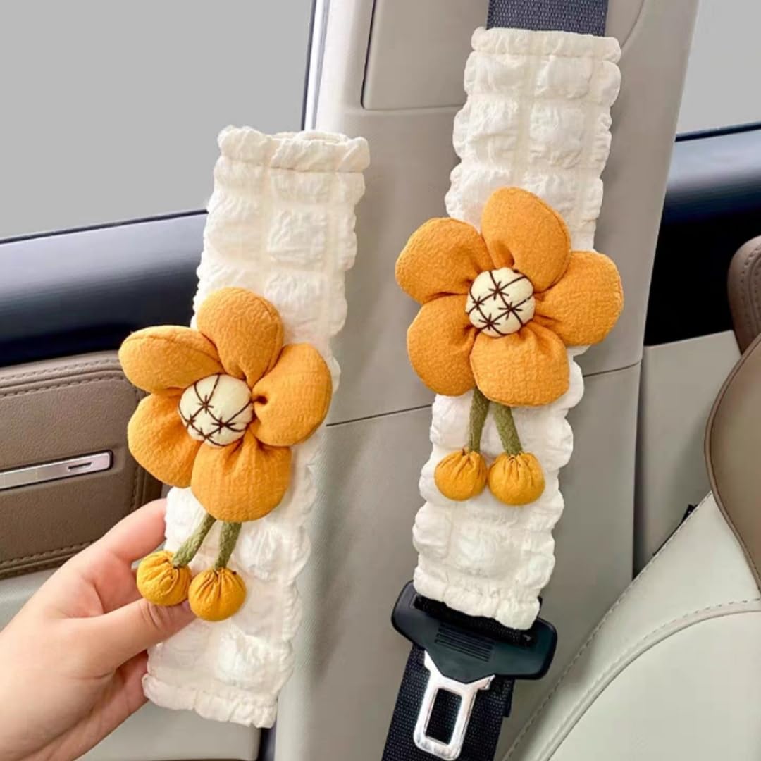 Cute Flower Seat Belt Cover Pads, 2 Pcs & 4 Pcs Seatbelt Covers for Women Adults, Car Seat Strap Pads, Seatbelt Cushion (Pink,2)