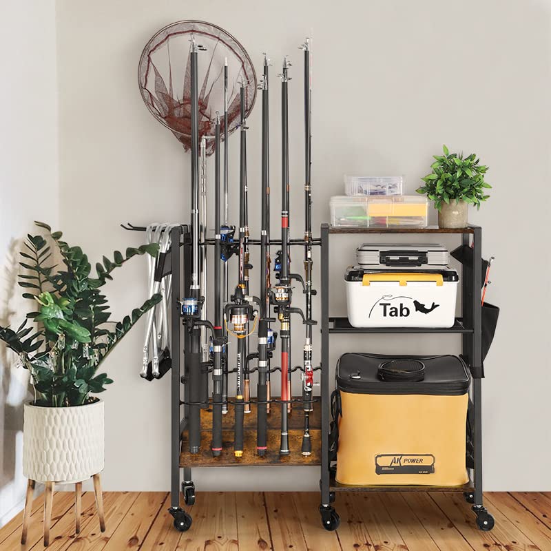Olakee Fishing Rod Holders Fishing Gear Fishing Equipment Organizers Fishing Pole Holders Fishing Rod Tackle Cart for Garage Home Entryway Corner