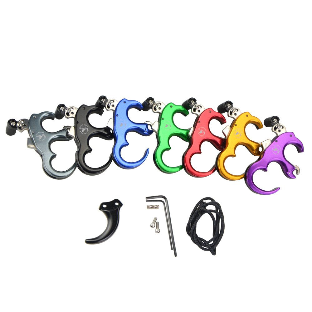 SHARROW Bow Release Aid 3/4 Fingers Automatic Archery Release Aluminium Alloy Thumb Trigger for Compound Bow Accessory (Blue)