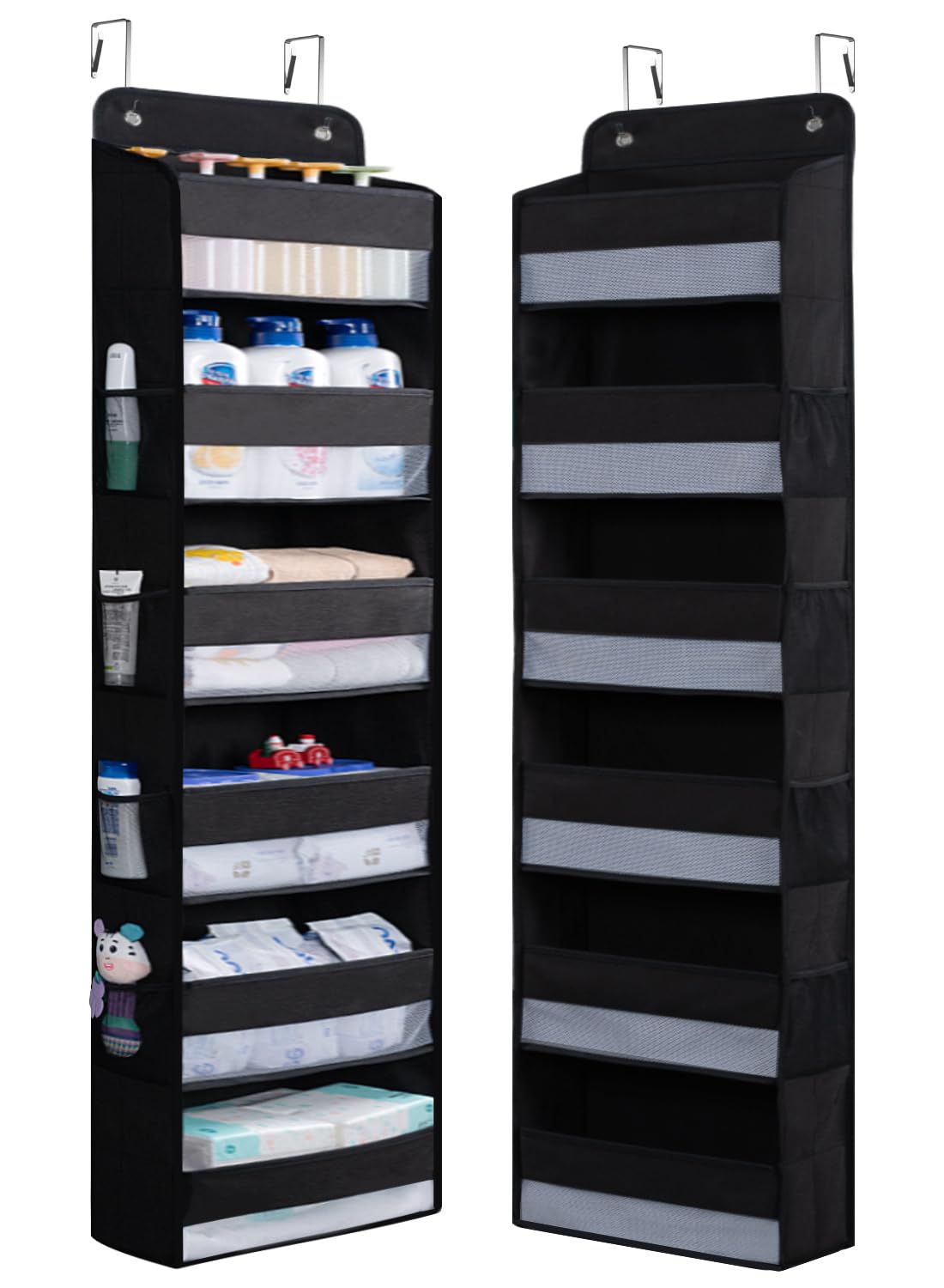 WishJazz Over the Door Organizer, 6 Shelf Hanging Organizer, Anti Tilt 50lbs Back of Door Storage for Bathroom, Nursery, Pantry, Baby Essentials