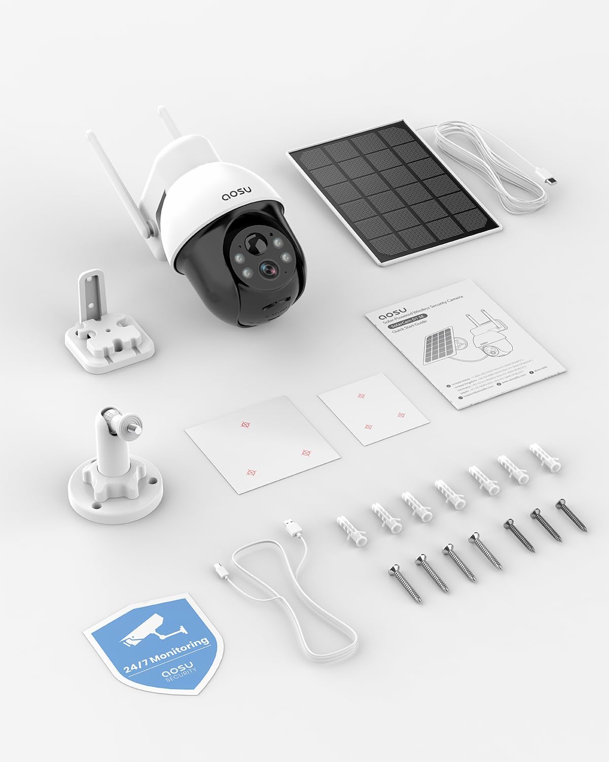 AOSU 3K/5MP Solar Security Cameras System Wireless Outdoor, Battery Powered WiFi Camera for Home Security, Panoramic PTZ, Auto Tracking, Human/Vehicle Detection, Color Night Vision (2 Pack)