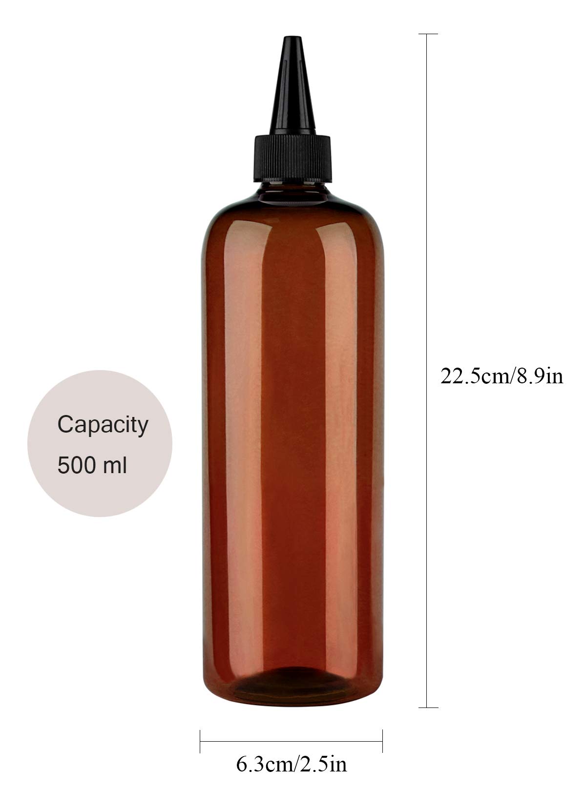 Sdoot Amber Squeeze Hair Color Applicator Bottle 16 Ounce for Hair, PET Plastic Refillable With Twist Top Cap - 2 Pack, Brown