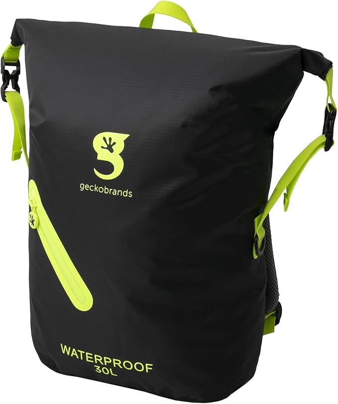 geckobrands Lightweight 30L Waterproof Backpack - Lightweight Watertight Outdoor Bag Hiking Traveling Light Water Activities