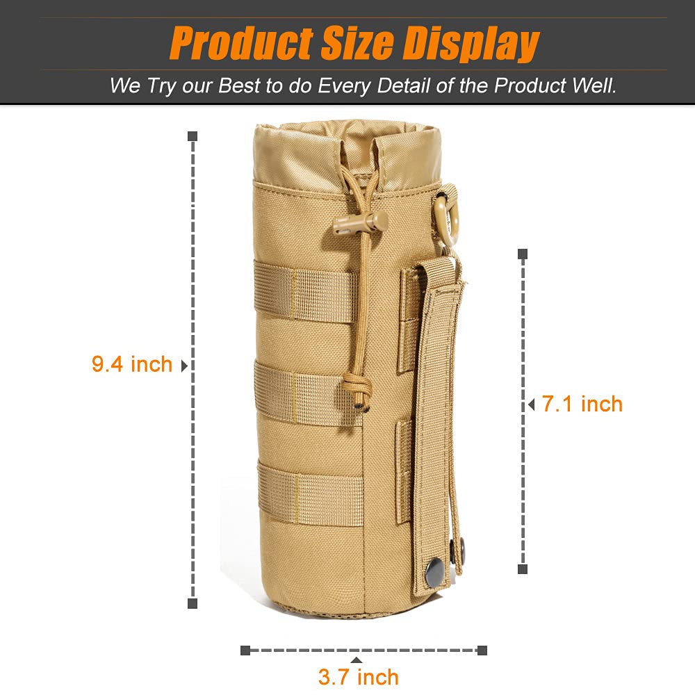 R.SASR Sports Water Bottles Pouch Bag, Tactical Drawstring Molle Water Bottle Holder Tactical Pouches, Travel Mesh Water Bottle Bag Tactical Hydration Carrier (Tan-3Pouch)