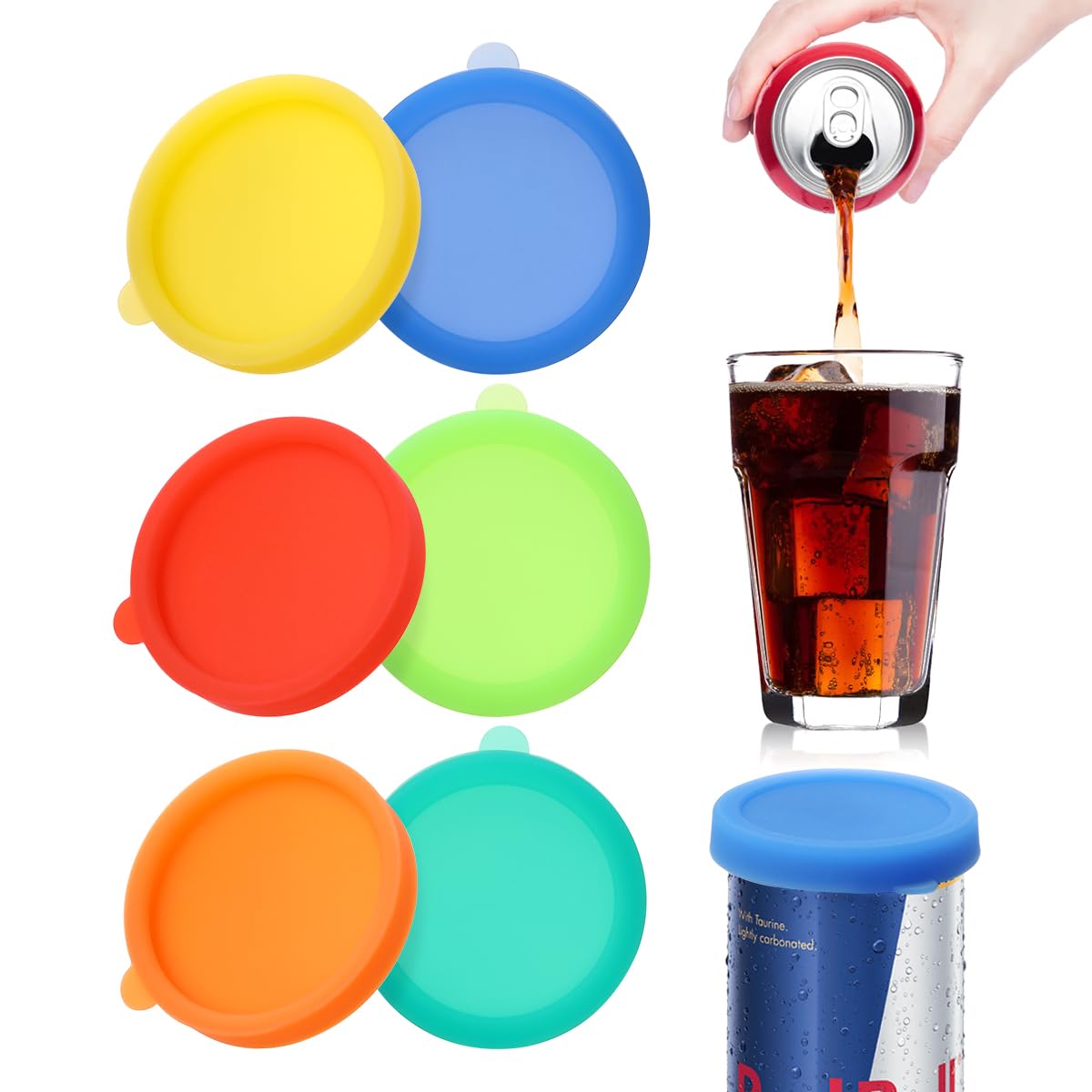 Aieve Silicone Soda Can Lids, Reusable Can Covers/Toppers for Soda, Can Saver for Soda, Pop, Coke, Beverage, Fits Slim Standard Mini Cans (6 Pack, Assorted, BPA-Free)
