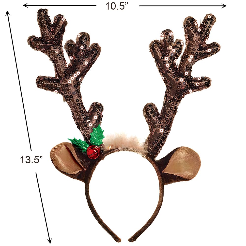 Amscan Sequined Brown Reindeer Antlers Headband - 15' x 14" (Pack of 1) - Quality Accessory Perfect For Halloween Parties & Themed Events