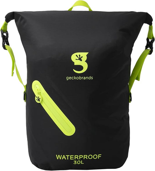 geckobrands Lightweight 30L Waterproof Backpack - Lightweight Watertight Outdoor Bag Hiking Traveling Light Water Activities