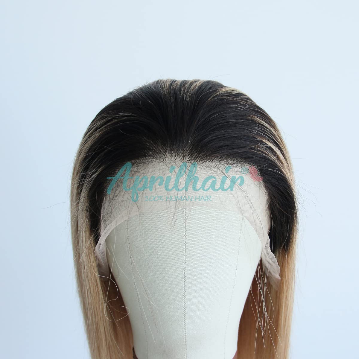 Aprilhair Pre-plucked Ombre #1B/27 Dark Root Honey Blonde Ear To Ear Lace Front Wigs Straight Glueless 150% Density Brazilian Virgin Human Hair With Baby Hair Full (16" inch, Lace Front Wig Straight)