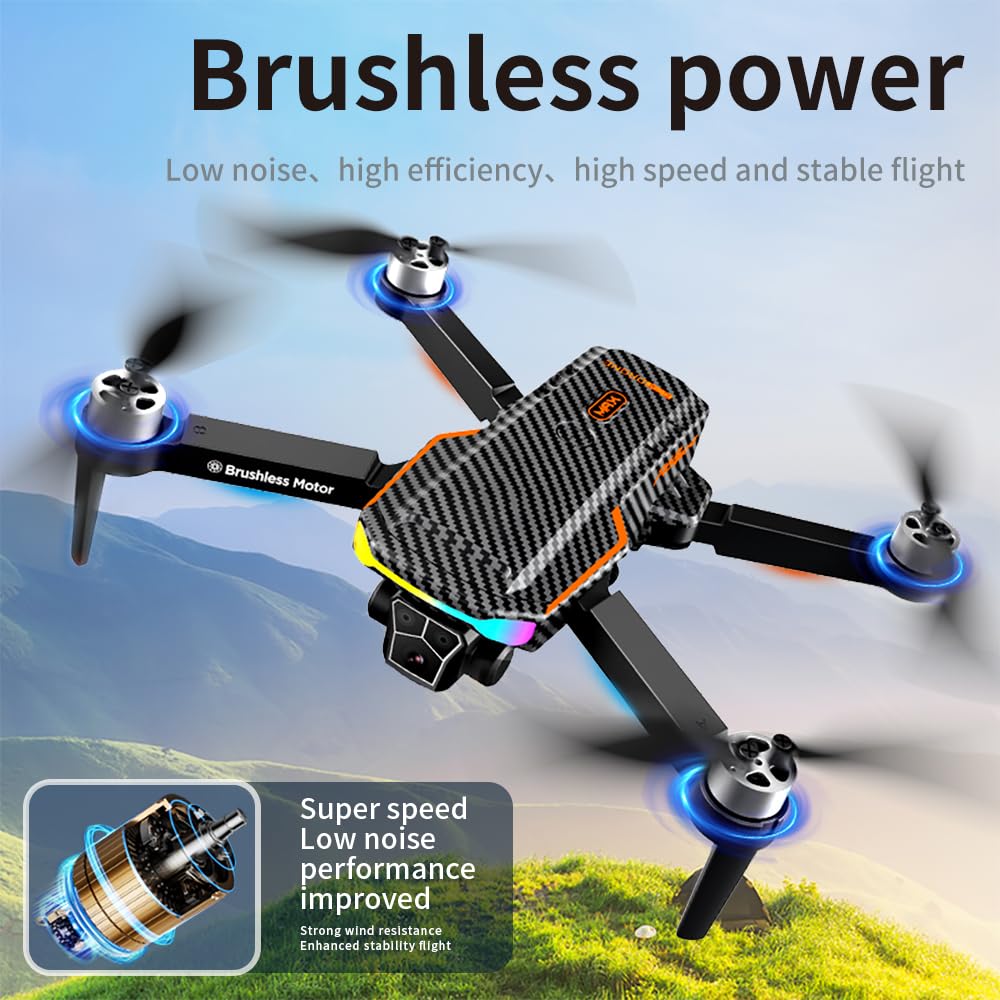 AMHYEWO 8K HD Triple Lens Drone with Carbon Fiber Frame, 50 Min Flight, 360° Obstacle Avoidance & Brushless Motors | Optical Flow Hover, Headless Mode for Adults