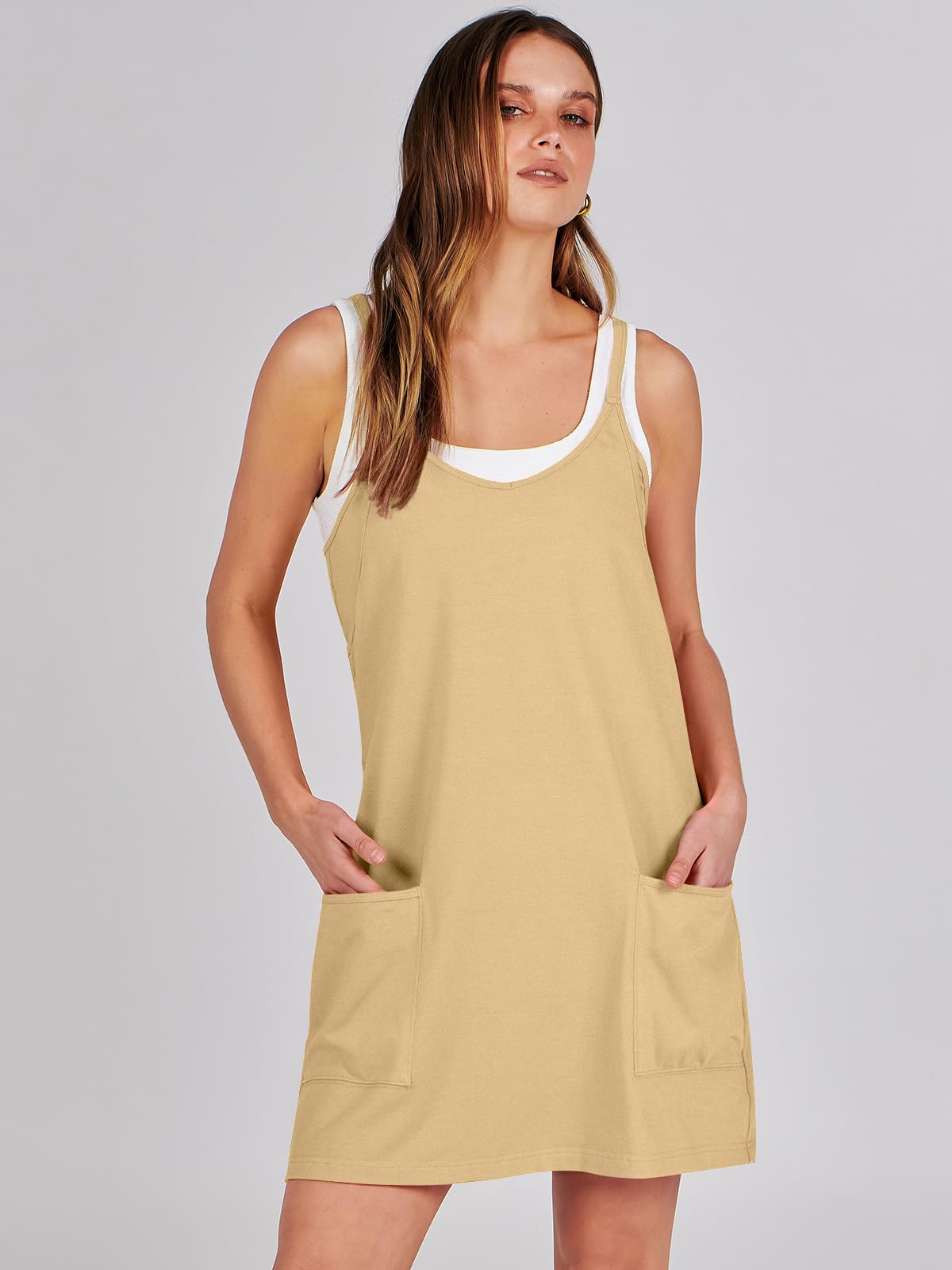 ANRABESS Women Summer Mini Romper Dress Workout Tennis Active Sports Athleisure Outfits built in Shorts Trendy Vacation Light Yellow X-Smal