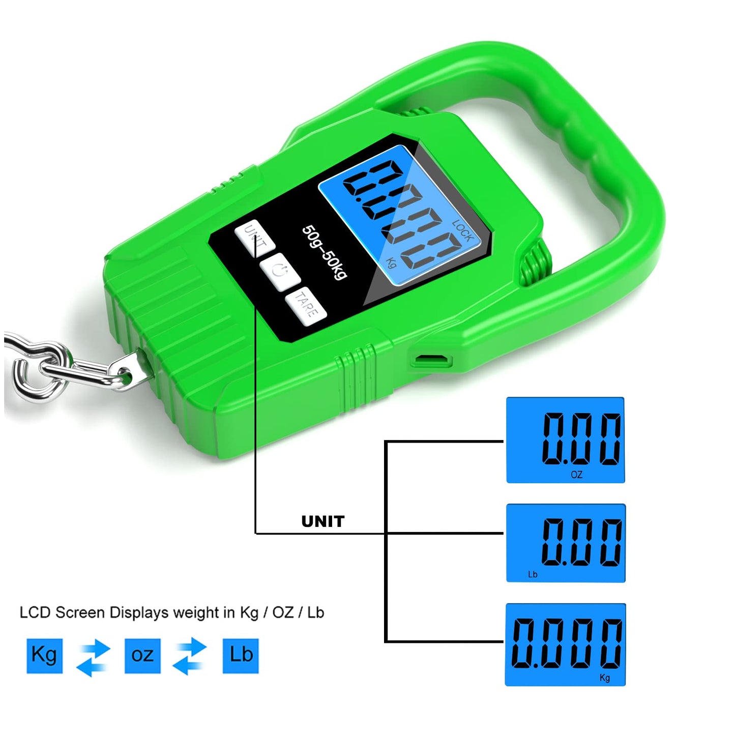 SKEAP Digital Fish Scale Hanging Scale Fishing Scale,110lb/50kg Luggage Scale,Upgrade Large Handle & Backlit LCD Display, Electronic Balance Digital Fishing Postal Scale,Green,Fishing Gifts for Men