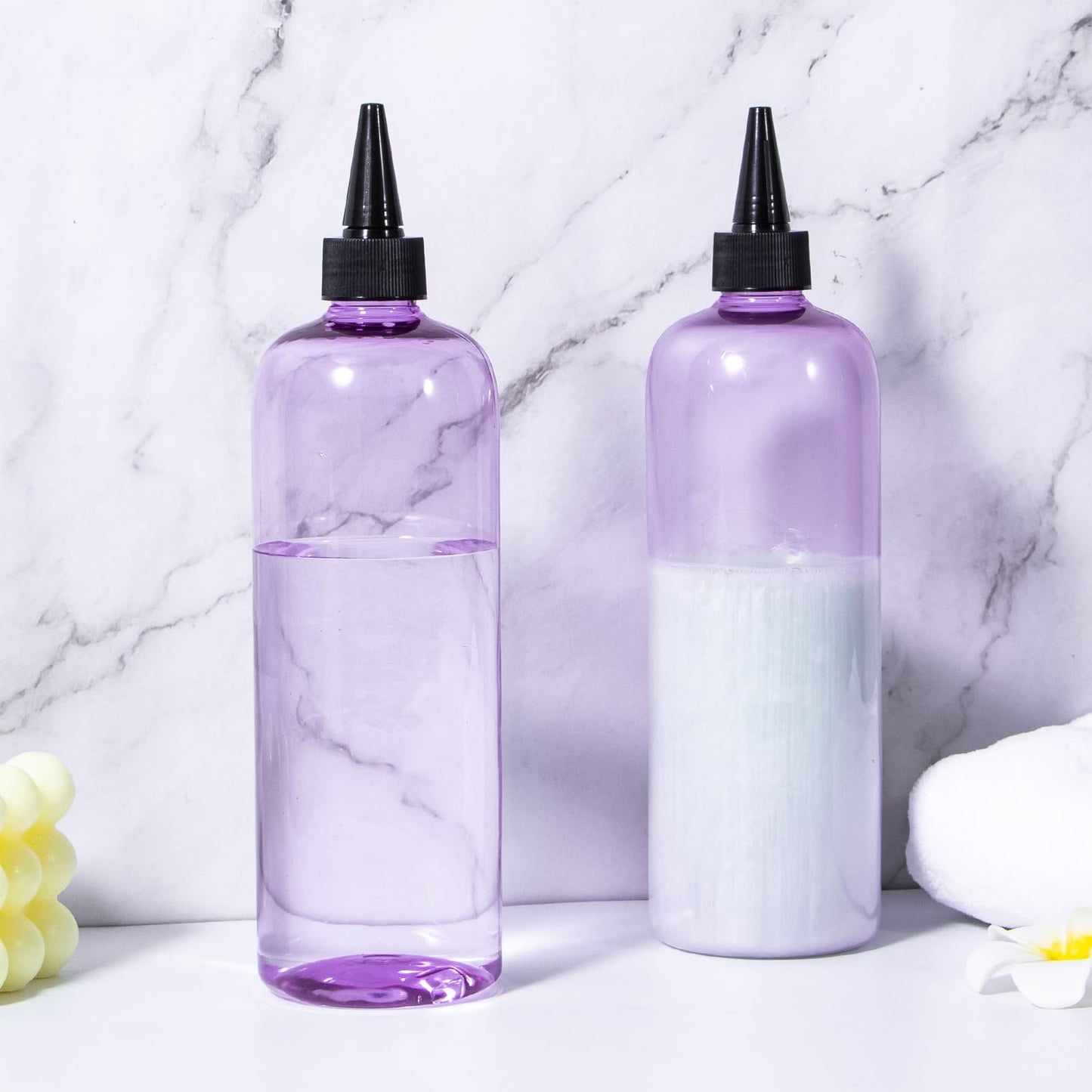 sdoot Applicator Bottle for Hair, 16.9 ounce Hair Color Applicator Bottle 2 Pack Squeeze Bottle Transparent Oil Bottles for Hair, PET Plastic Refillable Bottles with Twist Top Cap,Clear Purple